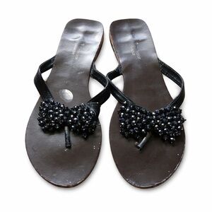 Jeweled embellished black bow flip flops 8.5